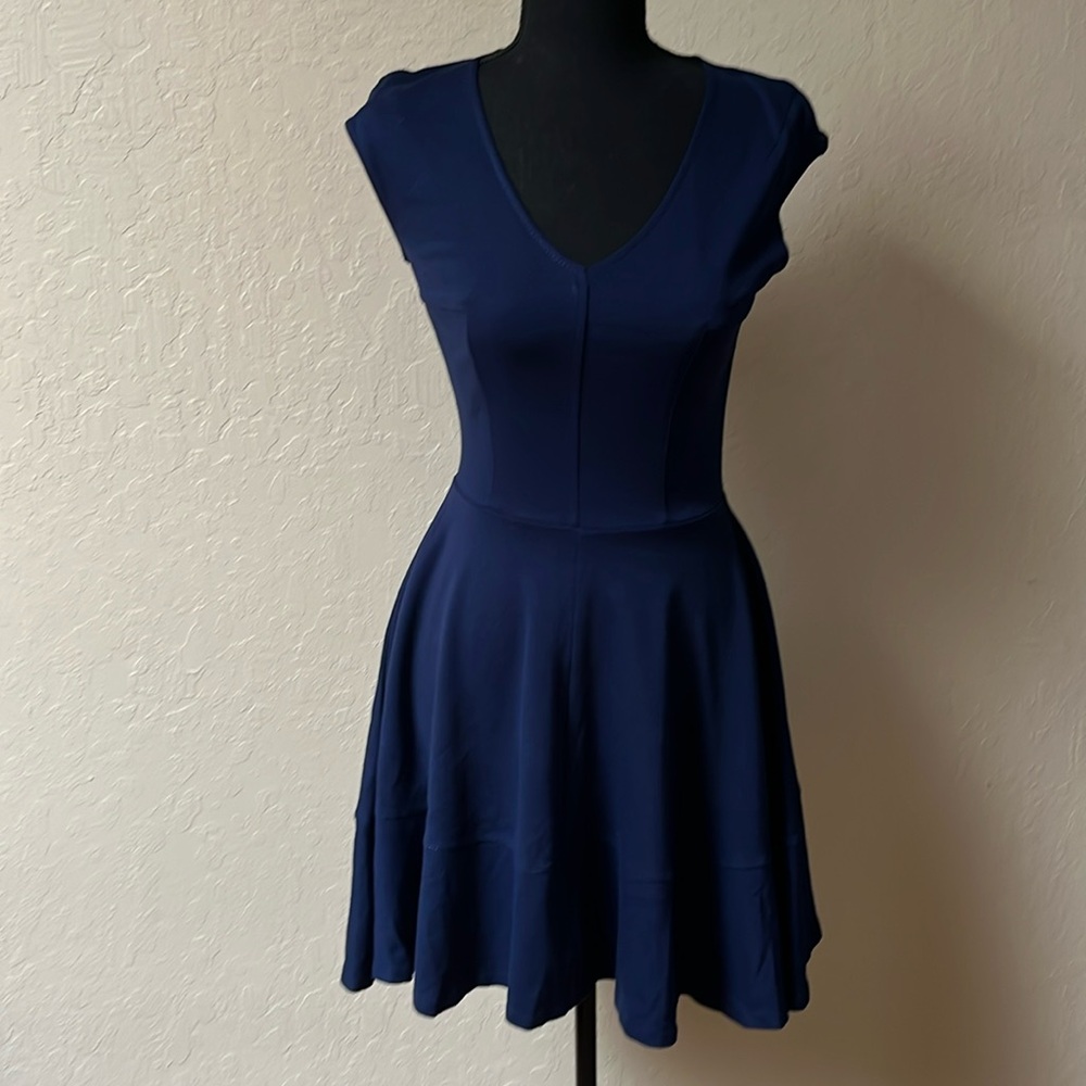 Bar III Navy Blue V-Neck Fit & Flare Mini Dress